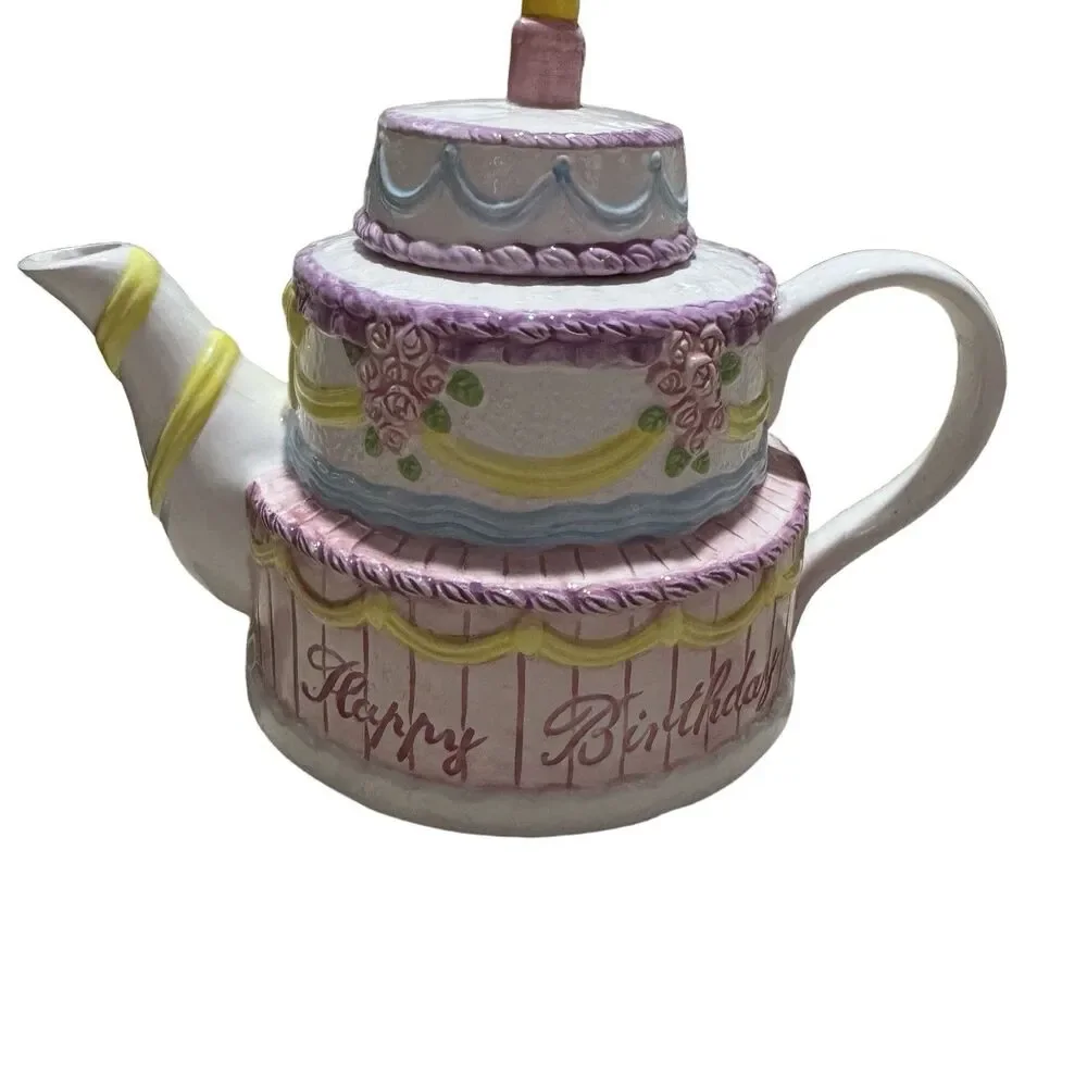 Lillian Vernon Vintage Ceramic Teapot Happy Birthday Layer Cake